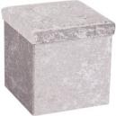 Foldable Silver Velvet Cube Ottoman